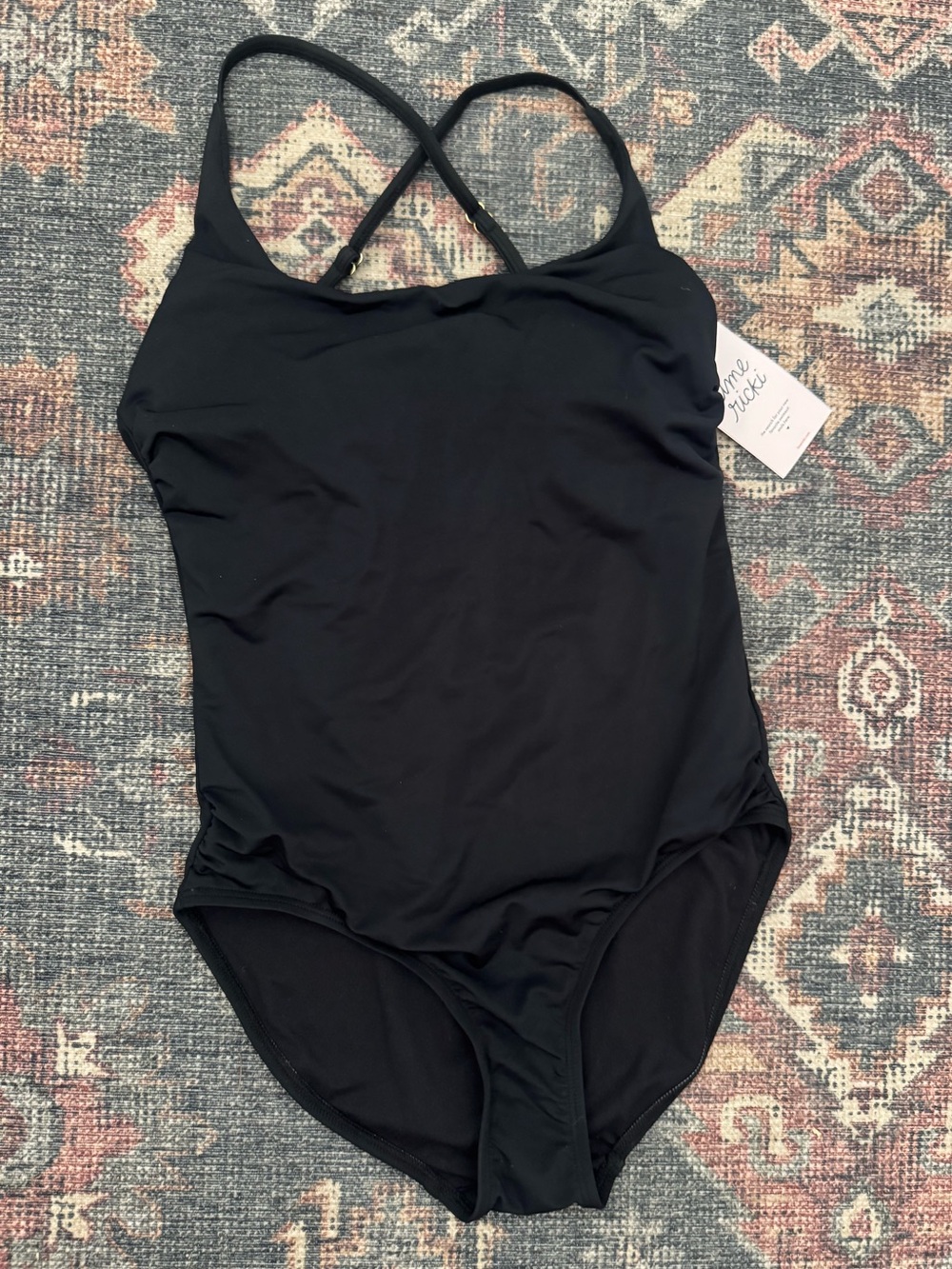 NWT Lime Ricki Black One-Piece Swimsuit with Cross Back Straps, Size Medium